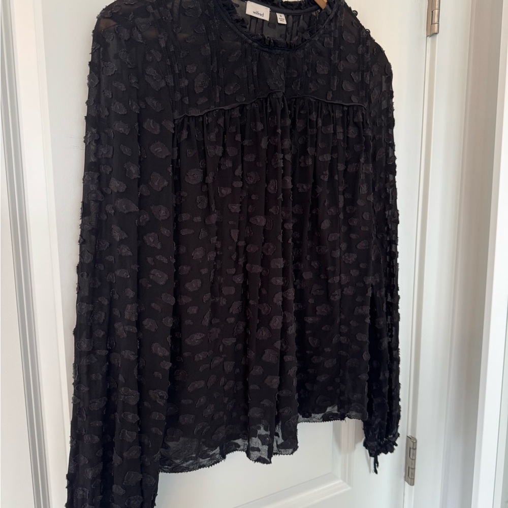 Wilfred Black Ruffled Mandarin Collar Blouse